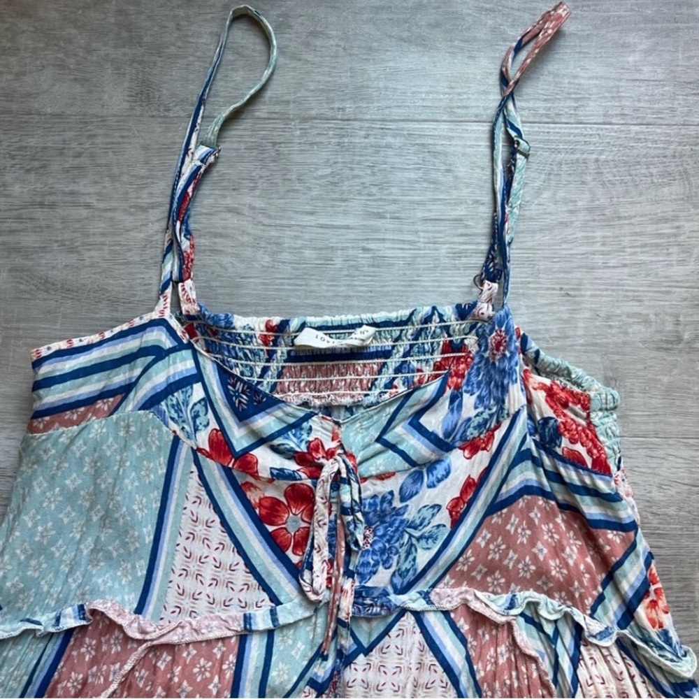 Lovestitch Floral Spaghetti Strap Patchwork Hi-low Dress - Picture 2 of 5